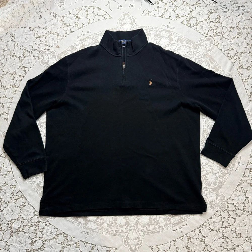 Polo Ralph Lauren Black Estate Rib Quarter Zip Pullover Sweater‎ Black XXL